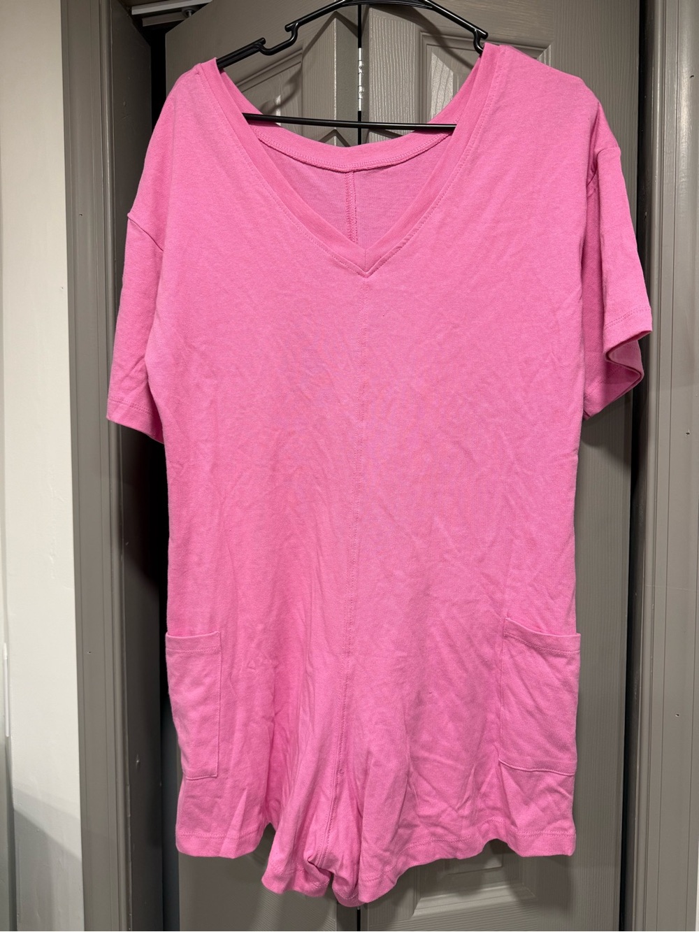 Zenana Outfitters Pink Reversible Romper, V or Scoop Neck with Pockets